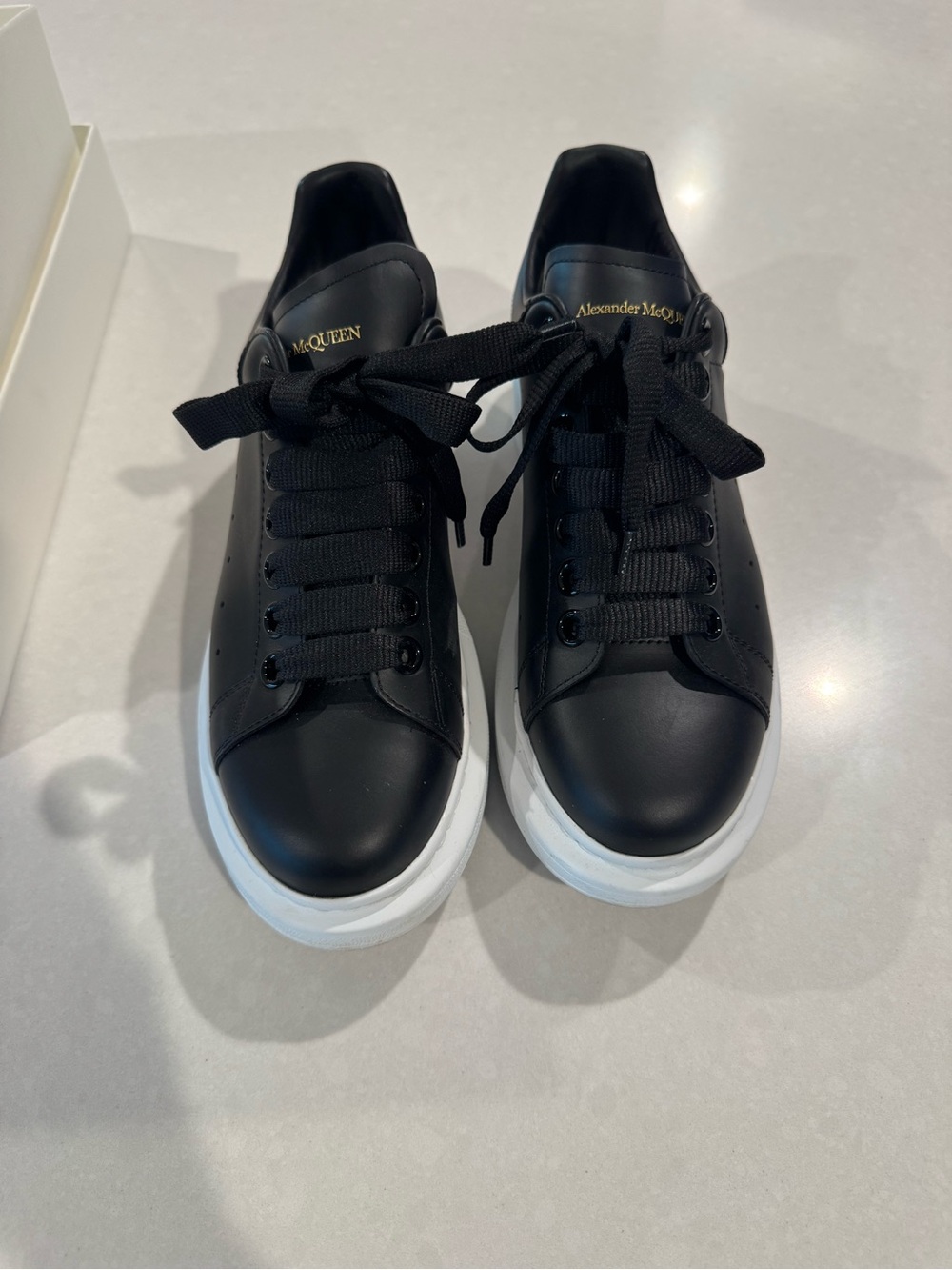 Alexander McQueen Black Leather Low-Top Sneakers with White Sole